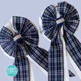 💐 Show Bows: Navy Plaid on White