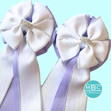 💐 Show Bows: White on Lavender Swiss Dot