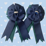 💐 Show Bows: Navy/Green Swiss Dot