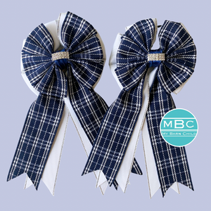 💐 Show Bows: Navy Plaid on White