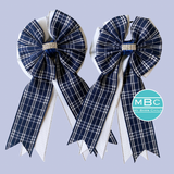 💐 Show Bows: Navy Plaid on White