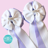 💐 Show Bows: White on Lavender Swiss Dot