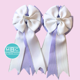 💐 Show Bows: White on Lavender Swiss Dot