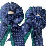 💐 Show Bows: Navy/Green Swiss Dot