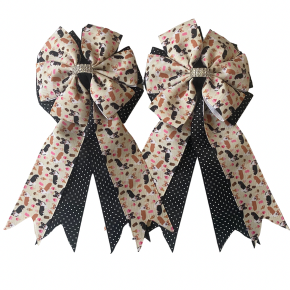 * Show Bows: Corgis on Black Swiss Dot 💗
