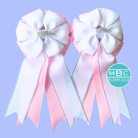 💐 Show Bows: White on Pink Swiss Dot