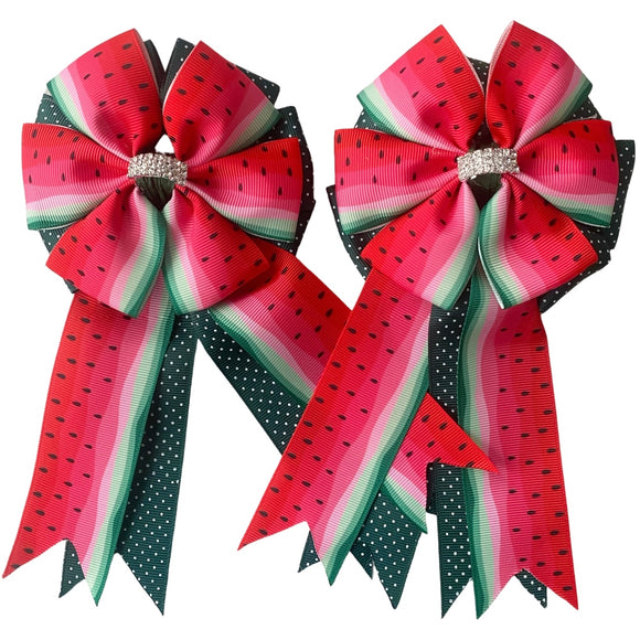 💐 Show Bows: Watermelon Slice on Green Swiss Dot 🍉