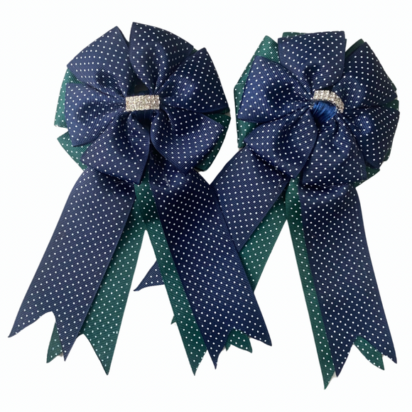 💐 Show Bows: Navy/Green Swiss Dot
