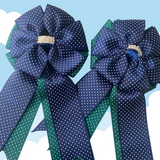 💐 Show Bows: Navy/Green Swiss Dot