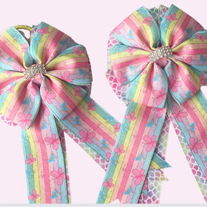 🩵 Show Bows: Butterflies Pastel Stripe