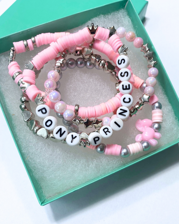 Arenas Tour Bracelet Stack Pony Princess Pink/Silver • NEW