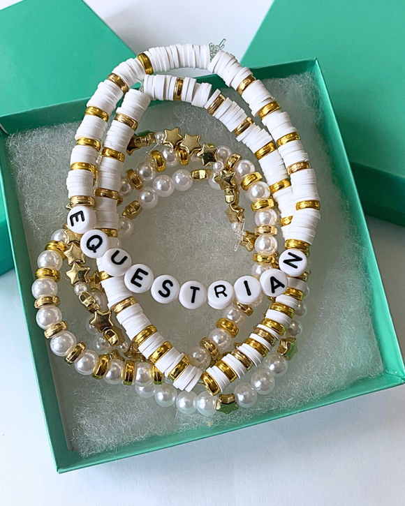 Arenas Tour Bracelet Stack: Equestrian White/Gold • NEW