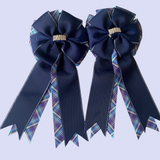 💐 Show Bows: Navy on Blues Plaid
