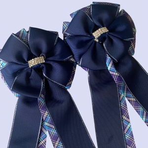 💐 Show Bows: Navy on Blues Plaid