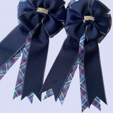 💐 Show Bows: Navy on Blues Plaid