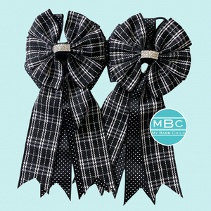 * Show Bows: Black Plaid on Black Swiss Dot