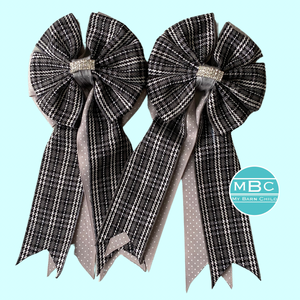 💐 Show Bows: Gray Plaid on Dove Swiss Dot 🩶