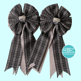 💐 Show Bows: Gray Plaid on Dove Swiss Dot 🩶