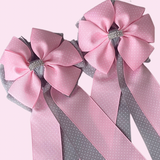 💐 Show Bows: Pink & Gray Swiss Dot