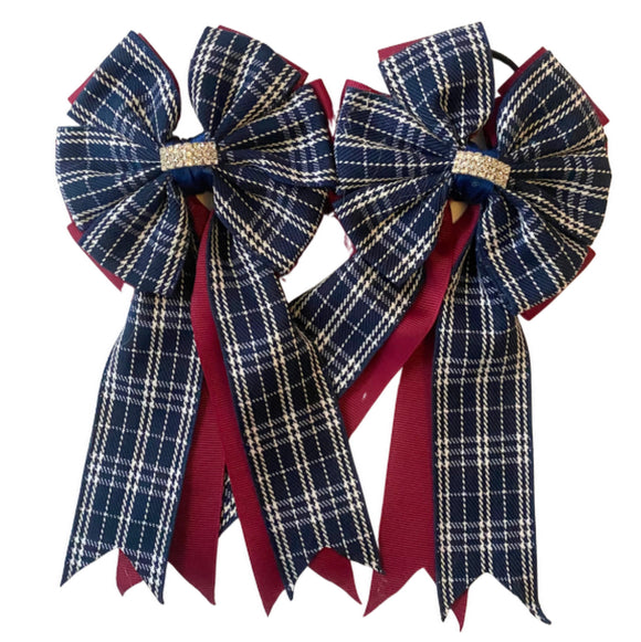 Show Bows: Navy Plaid/Merlot