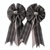 💐 Show Bows: Gray Plaid on Dove Swiss Dot 🩶