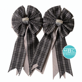 💐 Show Bows: Gray Plaid on Dove Swiss Dot 🩶