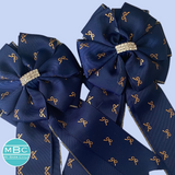 💐 Show Bows: Navy w/Metallic Gold Bow Print