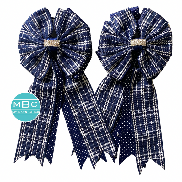 💐 Show Bows: Navy Plaid/SwissDot