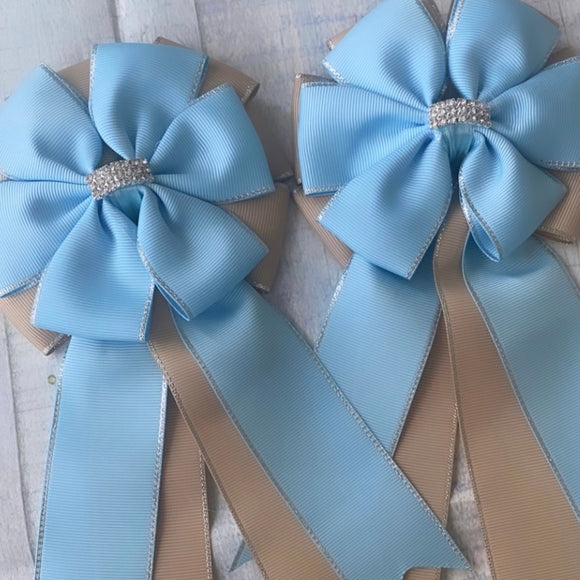 🫶 Show Bows: Light Blue on Tan 🫶 NEW