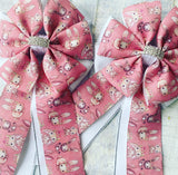 🫶 Show Bows: Bunnies Pink on White 💗 NEW