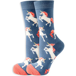 Crew Socks: Unicorns Blue/Coral