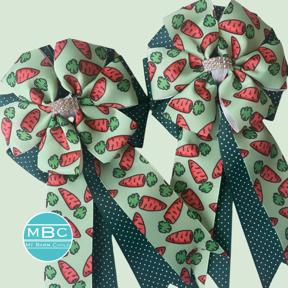 * Show Bows: Carrots On Dark Green Swiss Dot 🥕 NEW