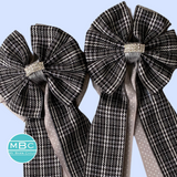 💐 Show Bows: Gray Plaid on Dove Swiss Dot 🩶