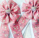 🫶 Show Bows: Bunnies Pink on White 💗 NEW