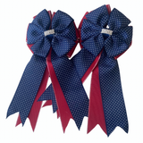 * Show Bows: Navy Swiss Dot on Red