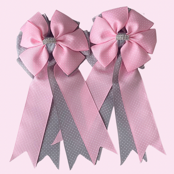 💐 Show Bows: Pink & Gray Swiss Dot
