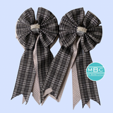 💐 Show Bows: Gray Plaid on Dove Swiss Dot 🩶