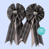 * Show Bows: Gray Plaid on Dove Swiss Dot 🩶