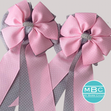 💐 Show Bows: Pink & Gray Swiss Dot