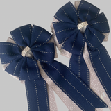 💐 Show Bows: Navy Stitch on Gray Swiss Dot