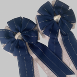 * Show Bows: Navy Stitch on Gray Swiss Dot