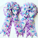 🫶 Show Bows: Unicorns on Purple Plaid 💜