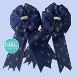 💐 Show Bows: Navy w/Metallic Gold Bow Print