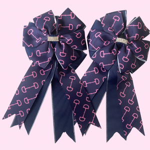 * Show Bows: Pink Snaffles on Navy