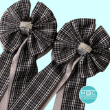 💐 Show Bows: Gray Plaid on Dove Swiss Dot 🩶