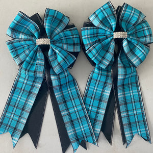 🫶 Show Bows: Turquoise Plaid on Black *NEW