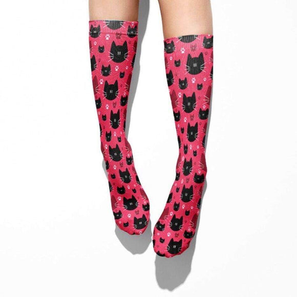 *Boot Socks: Cats Hot Pink