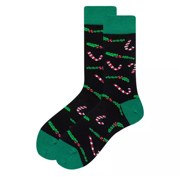 Crew Socks: Christmas ~ Candy Cane Black/Green