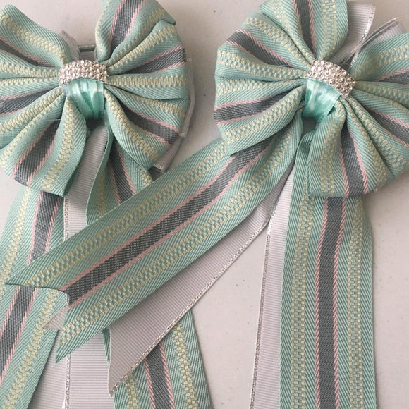 💙 Show Bows: Hampton Stripe Mint *NEW