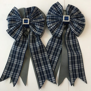 💙 Show Bows: Plaid Navy/Charcoal *NEW